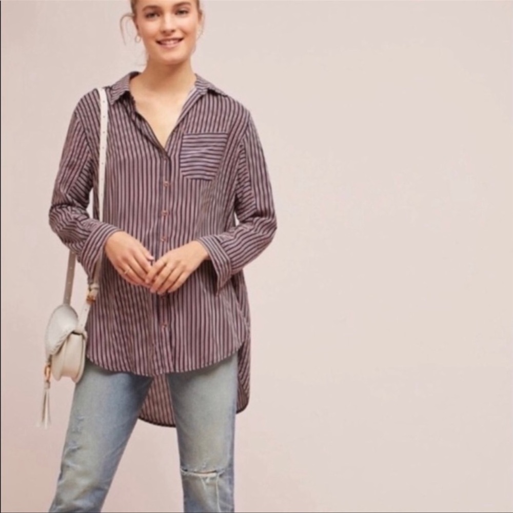 Maeve By Anthropologie Adelaide Striped Poplin Shirt Button Down Collared
